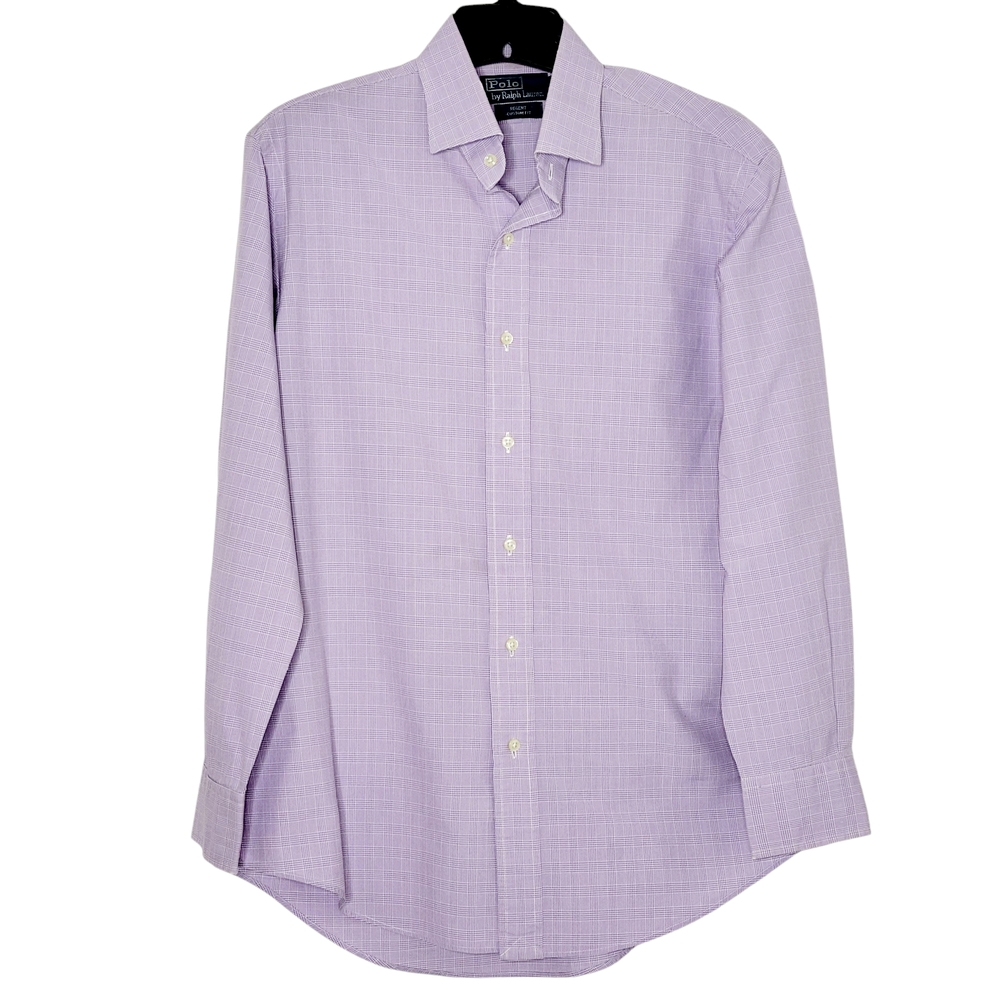 POLO Ralph Lauren Men Regent Shirt Size 15.5 Purple White Plaid Custom Fit